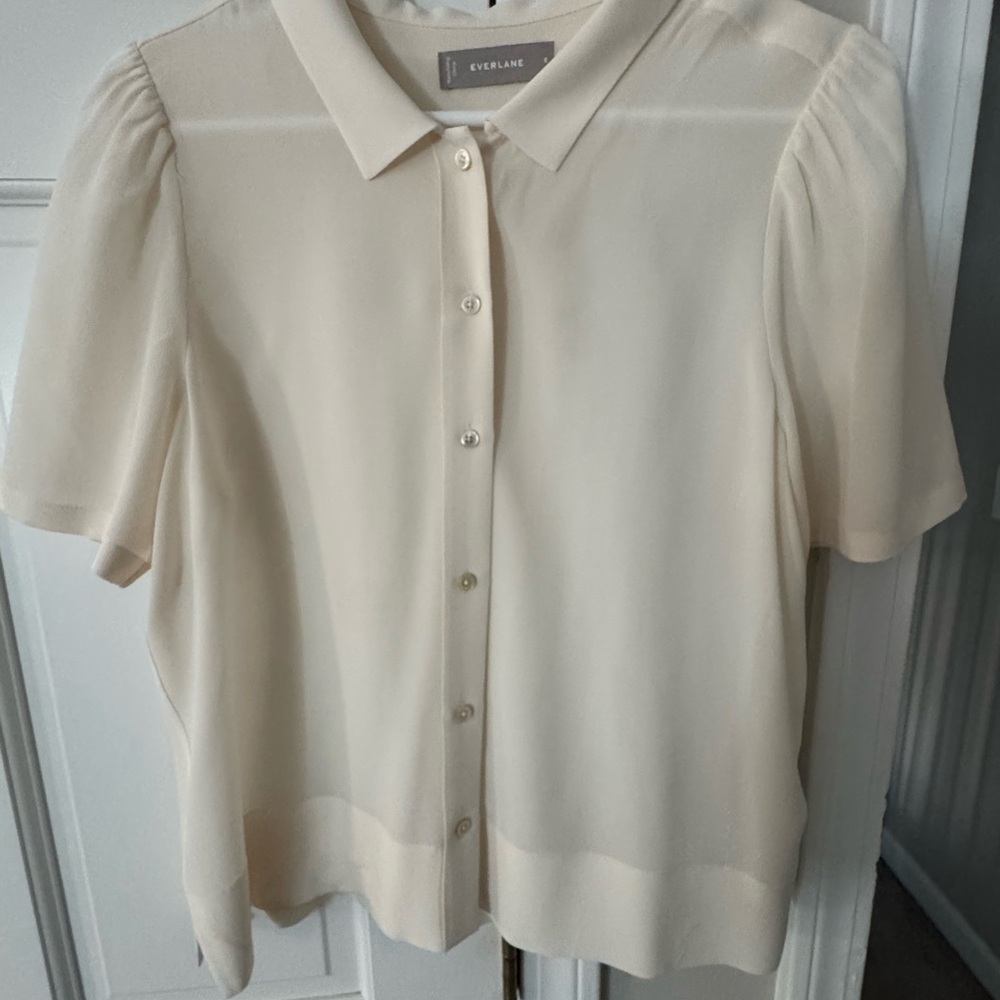 Everlane Cream Button-Up Blouse-100% silk